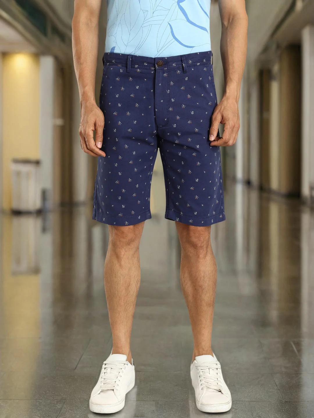 Indian Terrain Men's Slim Fit Printed Navy Shorts